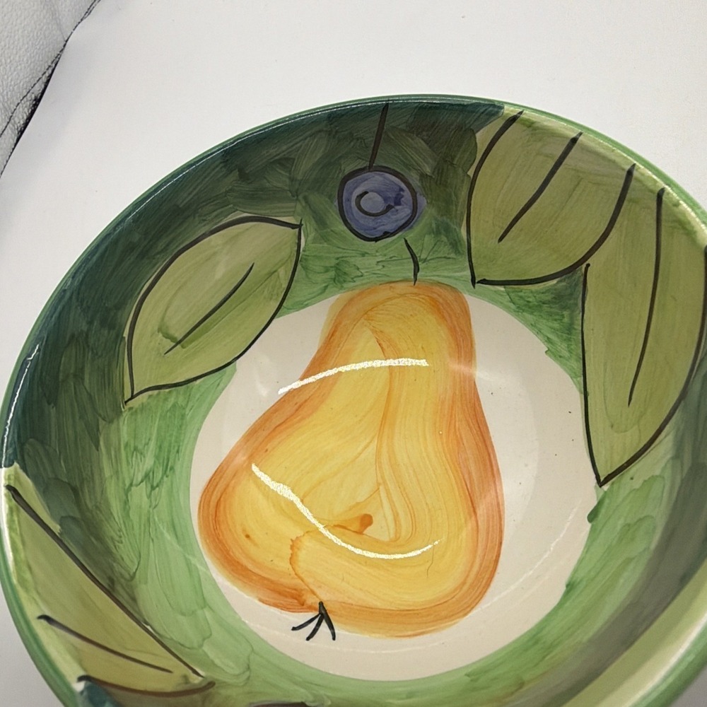 Bob Mackie Cereal Dessert Bowl Pears Grapes Fruit Bright Yellow Green Set Of 2 - Picture 3 of 14